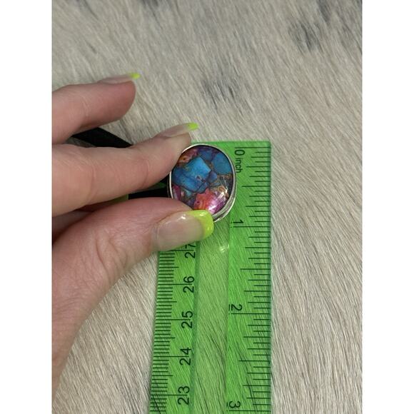 Native American Navajo Handmade Sterling Silver Pink Blue Dahlia Oyster Hair Tie main image 7